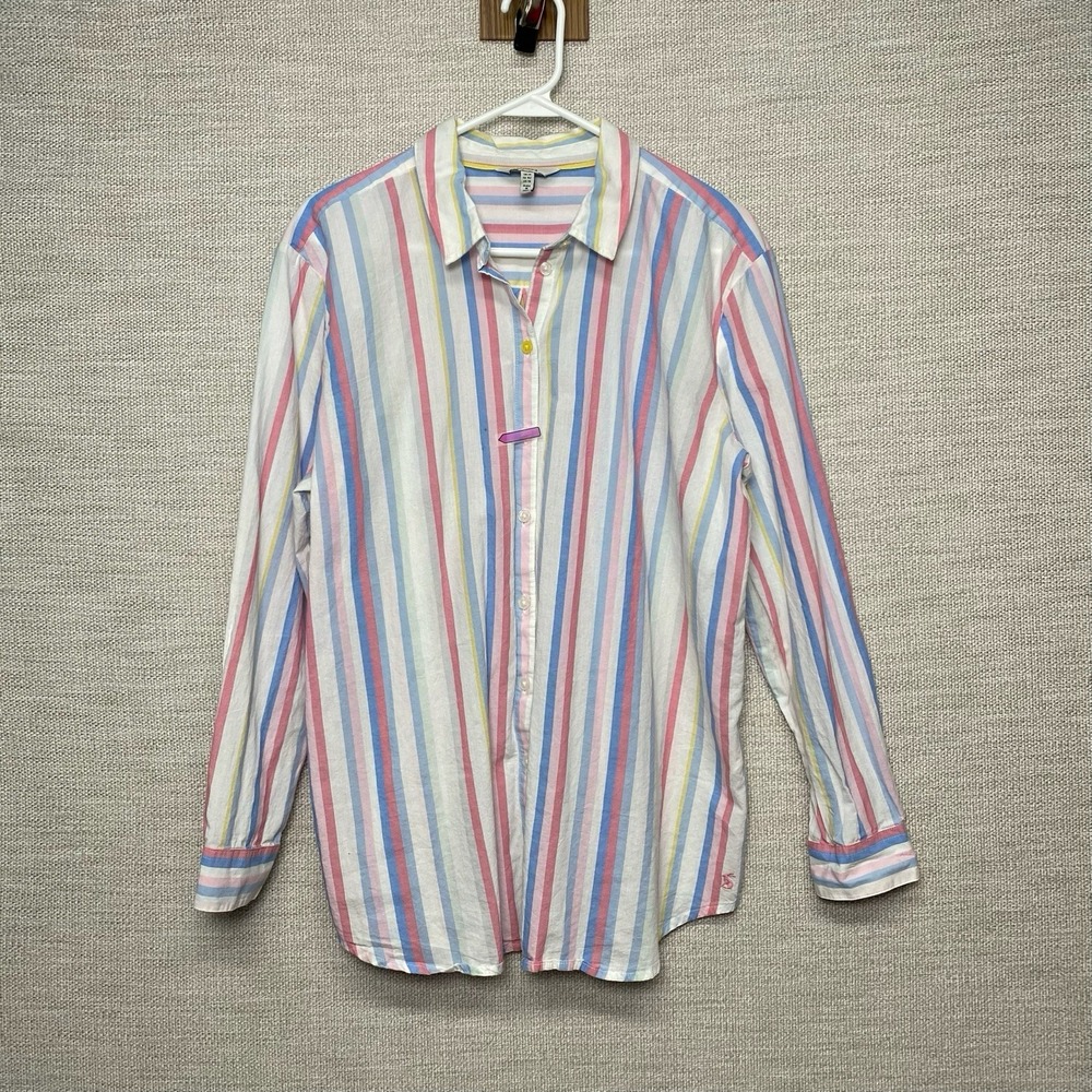Joules Cornelia UK14 US10  Womens L/S Button Up Pastel Stripe Coastal Preppy - Picture 2 of 7